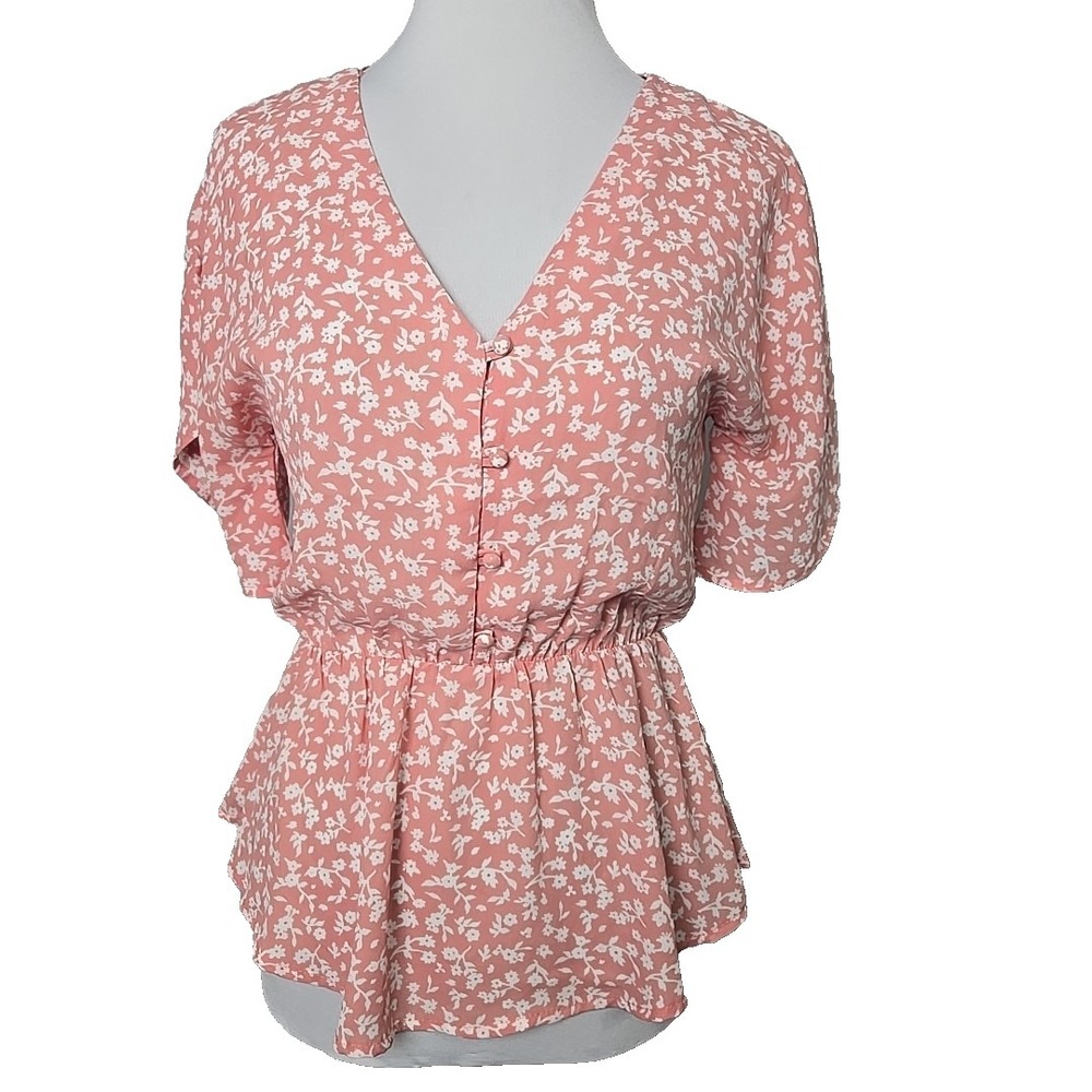 Sienna Sky Peach Floral Peplum Top Blouse Size XS